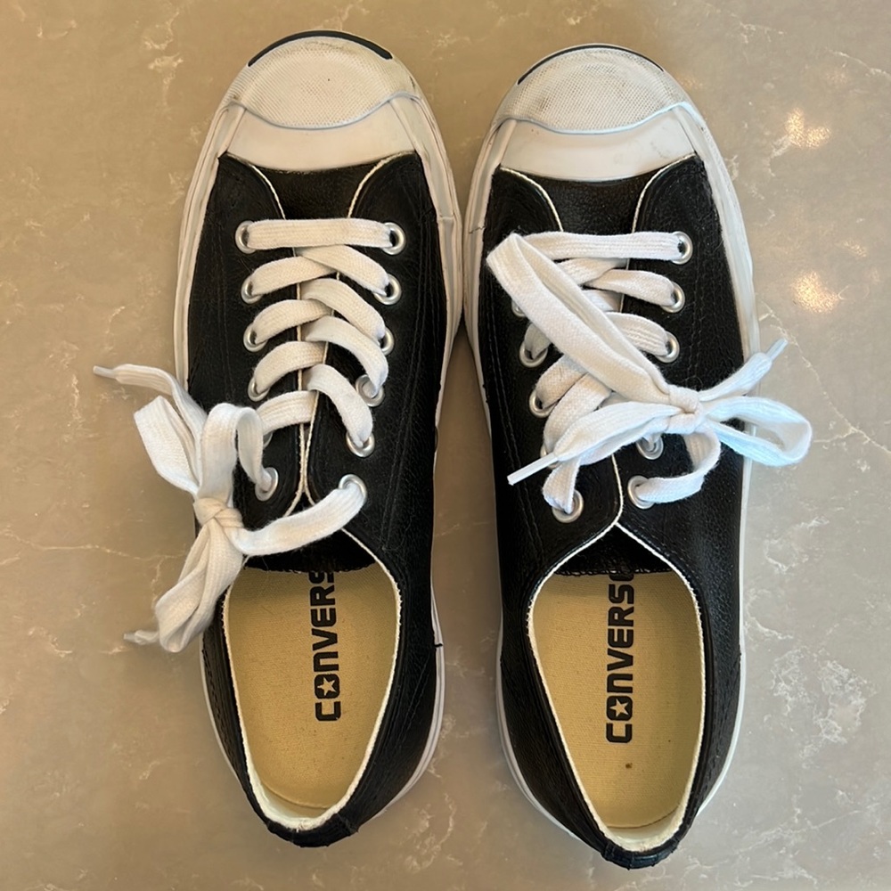 Barely worn black leather converse jack purcells